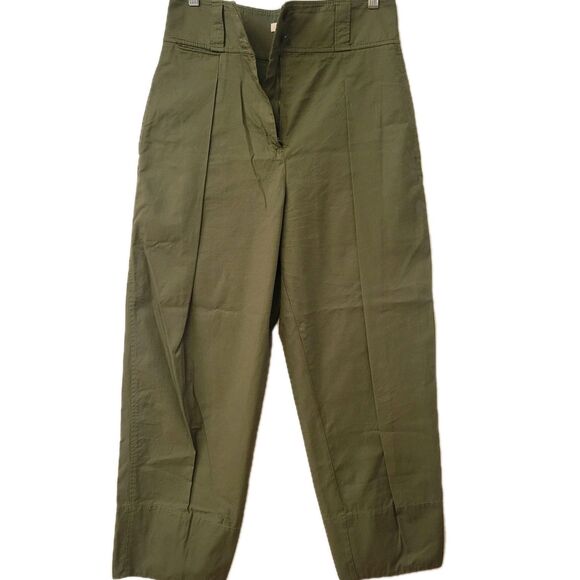 Rebecca Taylor Green High Waist Barrel Leg Cotton Pants Women Size 4 - Picture 1 of 10